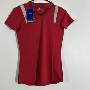 Mizuno Womens XS Red Volleyball Jersey Short Sleeve V Neck Athletic NWT
